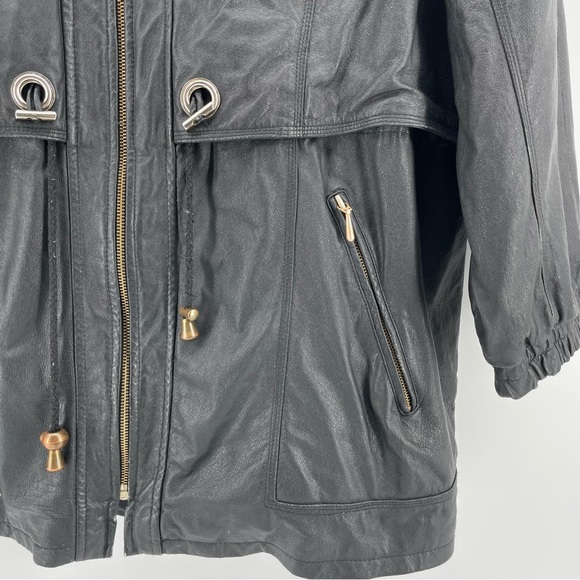Vintage Middlebrook Park Black Leather Hooded Coat XL - Picture 3 of 6